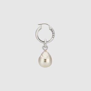 Gucci Silver Hoop Earring with Ivory Pearl Drop